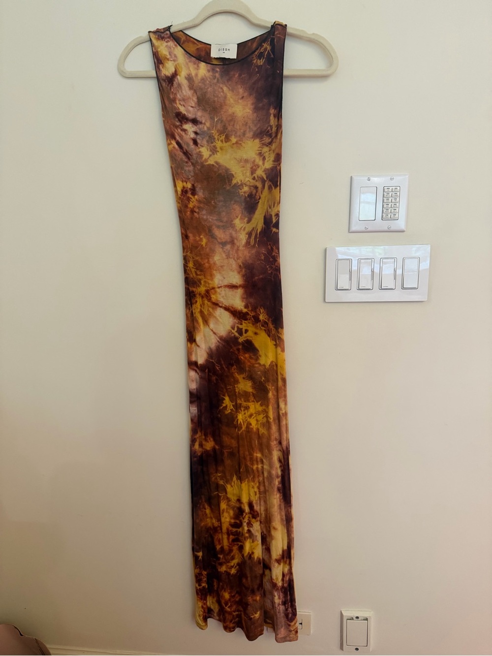 DISSH Tie-Dye Maxi Dress in Brown and Yellow